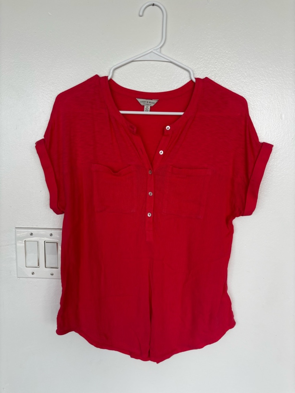 Lucky Brand Coral Henley Short-Sleeve Button Front Top